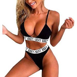 Sexy Baby Black Temptation Underwear Set-Phrase "Sexy Baby-Size S